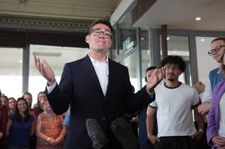 Newly confirmed Labor leader Andy Burnham and his supporters (Gareth Fuller/PA)